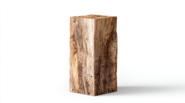 pedestal made from wood. Block of wood on white background. 3d illustration.
