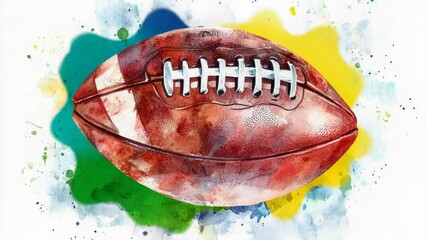 Poster - A watercolor illustration of a football ball with soft brushstrokes and gentle colors