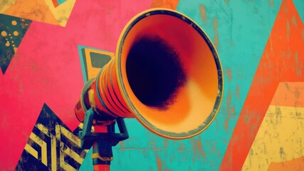 Aufkleber - A large horn sits proudly in front of a vibrant, colorful wall