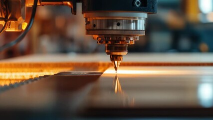 Poster - Close-up shot of a machine cutting a piece of metal