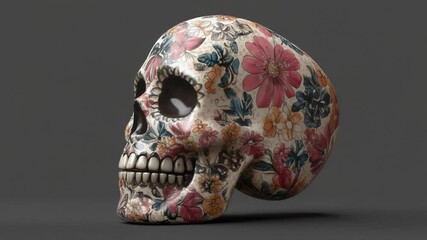 Poster - A skull adorned with colorful flowers