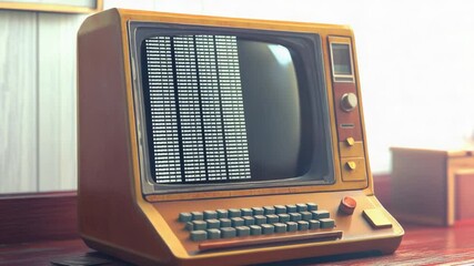 Poster - A vintage computer sits on a wooden table