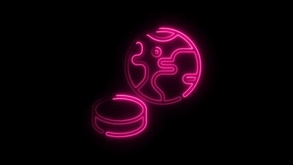 Poster - Pink neon illustration of planet and circular shape on black background