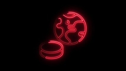 Poster - Glowing red neon hockey puck and globe icon against black background
