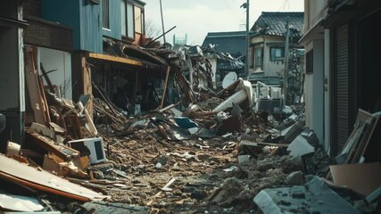 Poster - Abandoned construction site with debris and trash