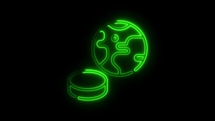 Poster - Animated neon green earth and disc abstract design on black background