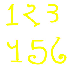 Poster - A Set of Hand-Drawn Yellow Numbers from One to Six on a Clear Background, Perfect for Educational Materials and Playful Design Projects
