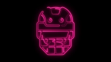 Poster - Pink neon hockey helmet icon against black background modern graphic design for sport and safety