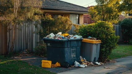 Poster - A pair of trash cans placed on the roadside for waste disposal, suitable for use in illustrations about cleanliness, urban planning or infrastructure