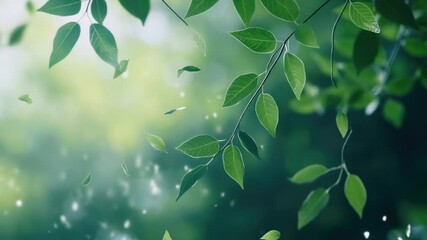 Poster - A cluster of fresh green leaves floating in mid-air, perfect for nature or science illustrations