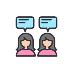 Poster - Two Women Characters Communicating With Speech Bubbles In Bright Colors