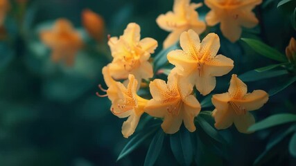 Poster - A close-up view of a bouquet of bright yellow flowers with lush green leaves