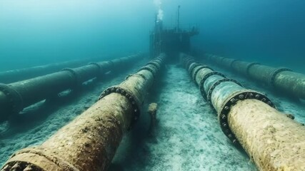 Poster - Underwater shot of a pipe on the ocean floor, potentially used for environmental or infrastructure related projects