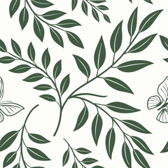 Poster - Minimalist green leafy nature seamless pattern design with organic botanical elements and a clean repeating aesthetic for backgrounds and textiles