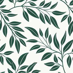 Poster - Minimalist seamless pattern featuring delicate green leafy elements evoking a natural and organic feel perfect for botanical or eco friendly designs