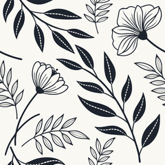Poster - Elegant black and white botanical leaf pattern a repeating floral motif with a natural organic feel perfect for decorative backgrounds and textile design