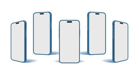 Poster - Realistic Smartphone Mockup – 3D Mobile Phone with Shadow, High Quality Smart Phone for UI or UX Presentation, Device Front, Side, and Perspective View. Vector.