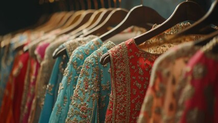 Poster - A clothes rack filled with vibrant clothing items, suitable for fashion or lifestyle use