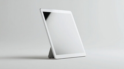 Aufkleber - Tablet standing on neutral white surface, study lighting. White tablet computer isolated on over white background. 3d illustration.  White tablet computer mockup.
