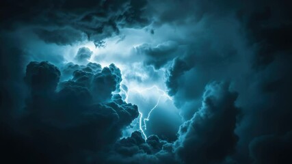 Poster - Dark blue sky with clouds and lightning bolts
