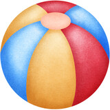 Isolated colorful cute inflatable beach ball in crayon art style on transparent background