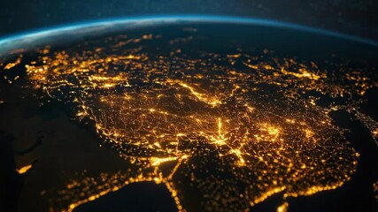 Poster - A view of the Earth at night from space, ideal for use in presentations and media about global issues