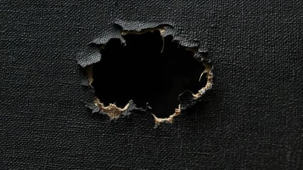 Poster - A hole appears in a piece of black fabric, revealing a glimpse of something underneath