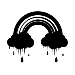 Poster - Black and white rainbow with clouds and raindrops in a simple graphic illustration style design