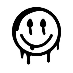 Poster - Black and white melting smiley face with dripping features in a minimalist vector style design element