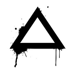Poster - Black triangle shape with paint splatter effect on a white background in a simple vector graphic