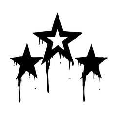 Poster - Three dripping black stars with one star having a white center on a white background design element
