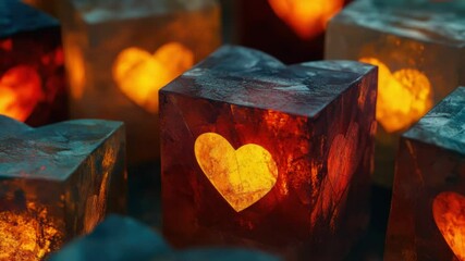 Poster - A close-up of a stack of cubes with a heart-shaped design on top, ideal for decorative or artistic purposes