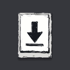 Fototapete - Hand-drawn illustration of a download icon, featuring a downward arrow and a horizontal line.