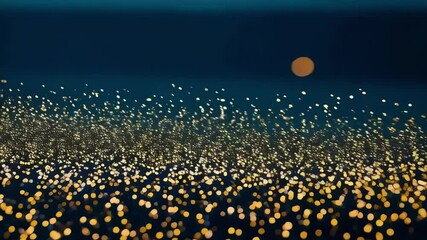 Poster - Golden bokeh lights shine brightly against a dark blue background