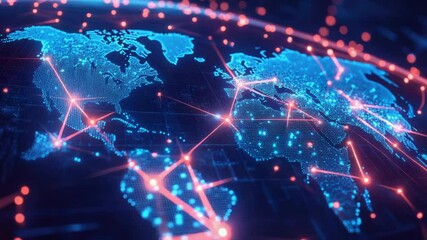 Poster - A map of the world with glowing dots illustrating global connections and unity
