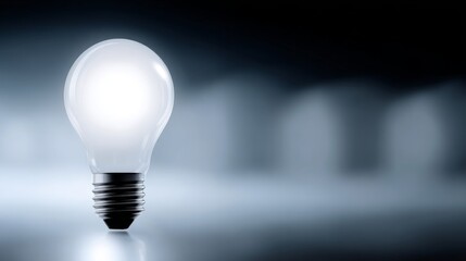 Aufkleber - A glowing light bulb stands alone in a soft mist. It emits a warm light, symbolizing ideas and creativity. A simple, elegant design perfect for brightening up your space. AI
