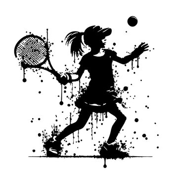 Tennis Kids player Silhouette Grunge Splatter and Dripping Spray Effects