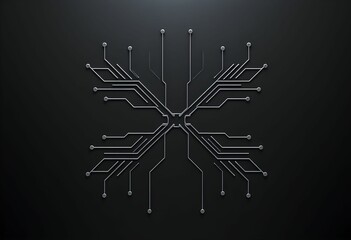 a stylized circuit board design rendered against a dark background.