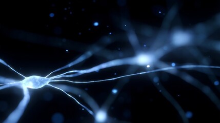 Fototapete - A mesmerizing depiction of neurons in vibrant blue tones. This image showcases the connection points and pathways of neural networks. Perfect for science and technology themes. AI