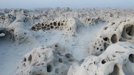 Poster - A detailed closeup reveals a unique rock formation with numerous holes and a textured surface
