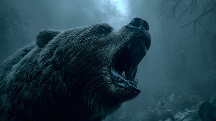 Grizzly Bear Head Image with its mouth open
