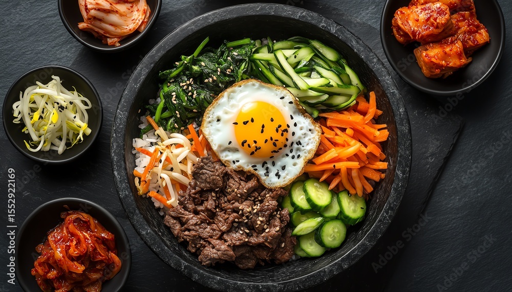 Delicious Korean bibimbap with fresh ingredients. Stock Photo | Adobe Stock