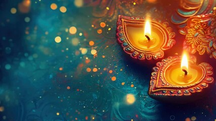 Poster - Candles on blue background with bokeh lights