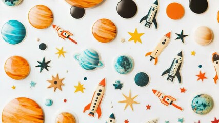 Aufkleber - A collection of space-themed magnets on a clean white surface