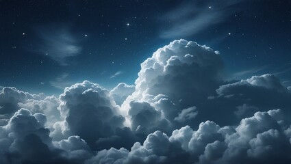 Wall Mural - a quiet night sky filled with fluffy and dense clouds. the clouds are softly lit and floating, creat