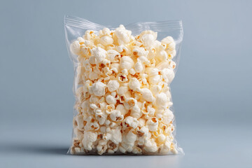 Poster - Bag of popcorn against a gray backdrop. The kernels appear puffed and coated, making them an irresistible snack.