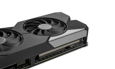 Aufkleber - High-performance black dual-fan graphics card isolated on a white background, designed for gaming and professional desktop computers.
