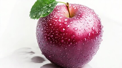 Poster - A juicy red apple with water droplets glistening on its surface