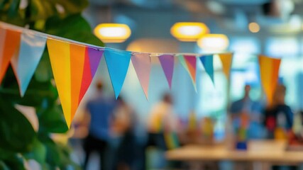 Aufkleber - Group of people surrounding a table with colorful flags, suitable for celebrations or events