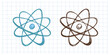 © Mariia Mazaeva - Hand drawn vintage sketch of atomic model in blue and brown color on grid notebook background, vector illustration set